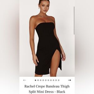 MESHKI - high slit black strapless dress